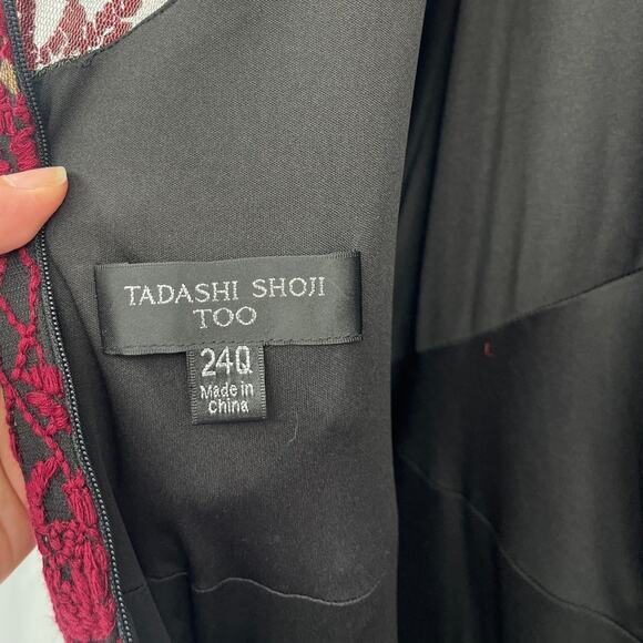 Tadasho Shoji Too Crochet Mesh Dress 24Q Whimsigoth Burgundy Romantic Glam Lace - Picture 10 of 12